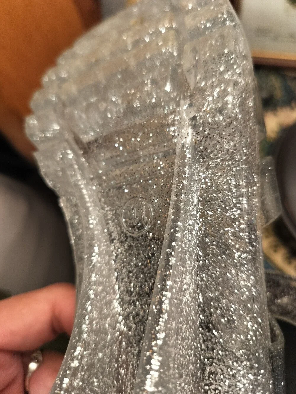 London Rebel Size 10 Clear Silver Glitter Heeled Jelly Sandals EUC - Picture 11 of 11